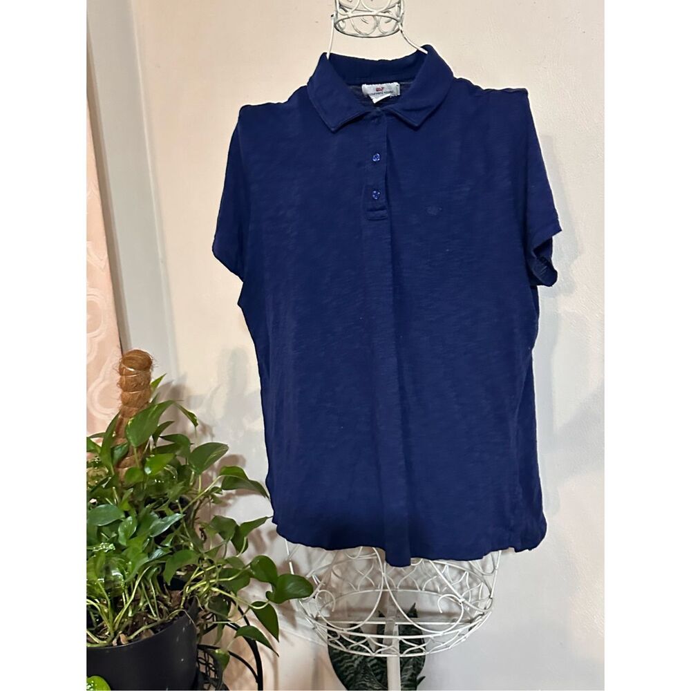 Vineyard Vines Women's Performance Pique Polo Shirt Top Pima Cotton/Modal Blue W